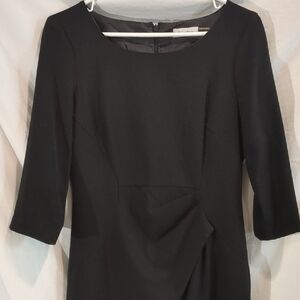 Calvin Klein | Black Shapely Draped Black Dress Office 3/4 Sleeve Tailored | 6P